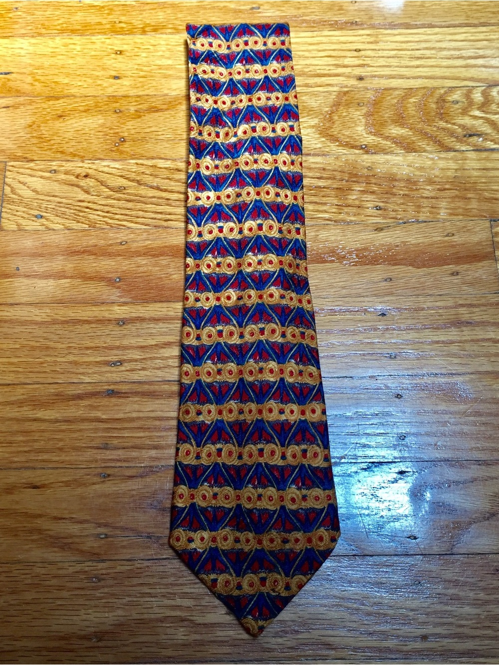Neiman Marcus Gold and Blue Geometric Silk Tie